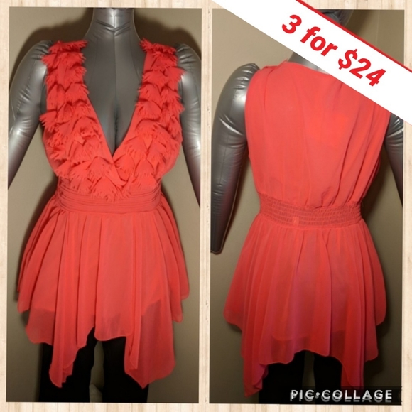 1 2 3 Tops - 1.2.3. Salmon  v neck surplice chiffon